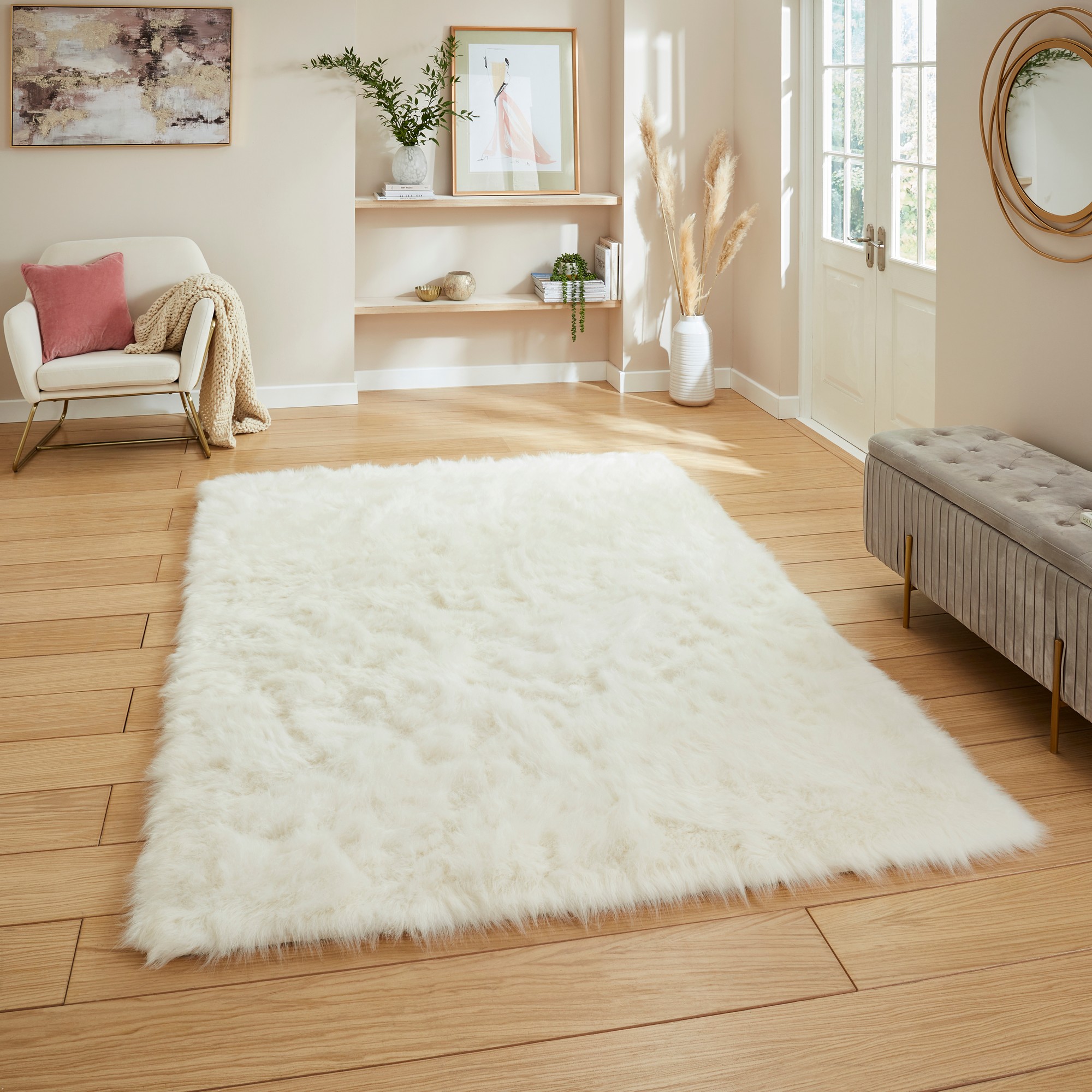 Polar Plush Soft Plain Textured Shaggy Rugs In Ivory White